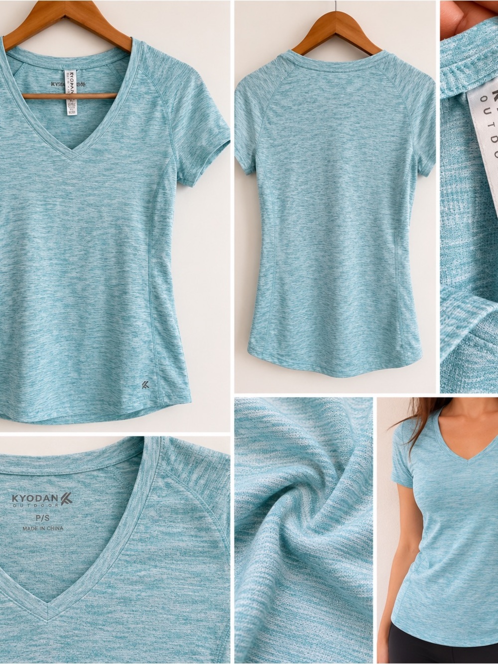 Kyodan Heathered Aqua V-Neck Short Sleeve Tee